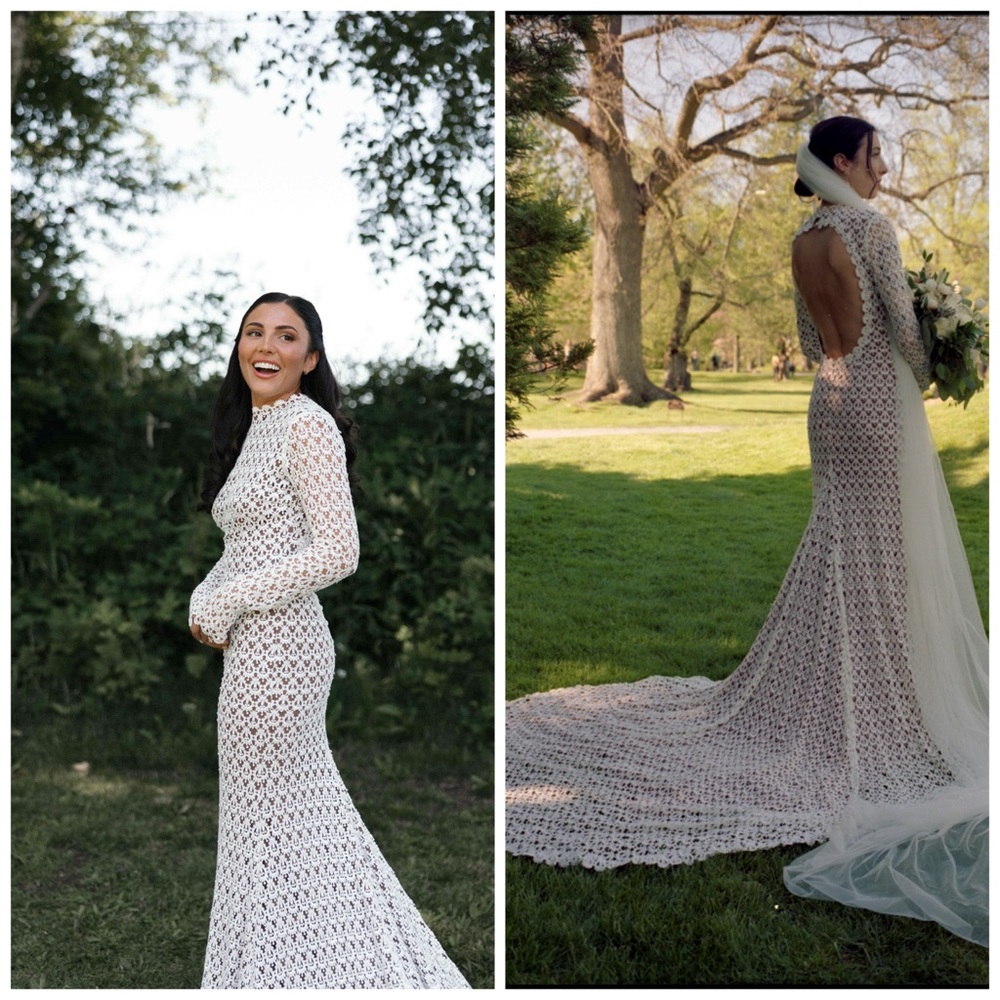 Daughters Of Simone Hollis Long Sleeve White Lace Crochet Gown Maxi Dress‎ XL - Picture 2 of 11